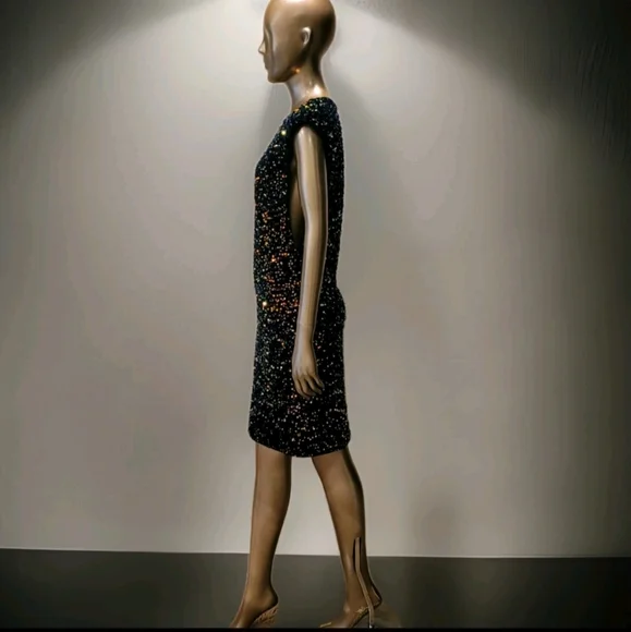 NWT Blue Velvet Sequin Embelissged Bodycon Party Cocktail Mini Dress Sz L - Picture 10 of 16